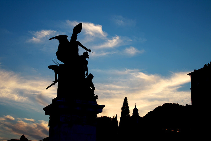 rome, statue, outdoor, silhouette, italy, monument, architecture