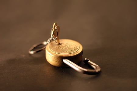padlock, unlocked, lock, key, gold, close, security
