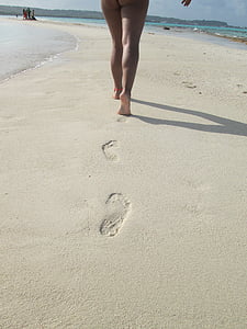 hoda, otisci stopala, plaža, noge, pijesak, stopala, otisak stopala