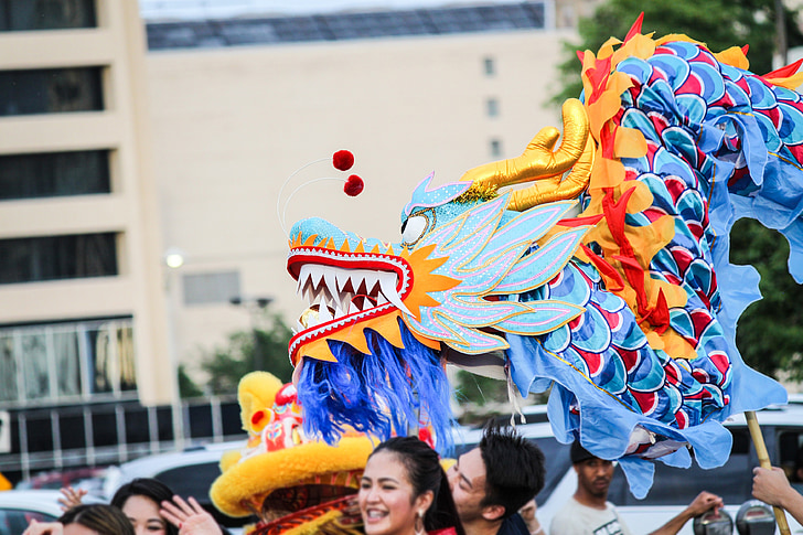 Čínština, drak, průvod, kultura, Festival, kostým, lidé
