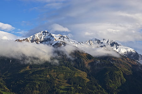aerial, view, snow, mountain, cloud, clouds, snow mountains