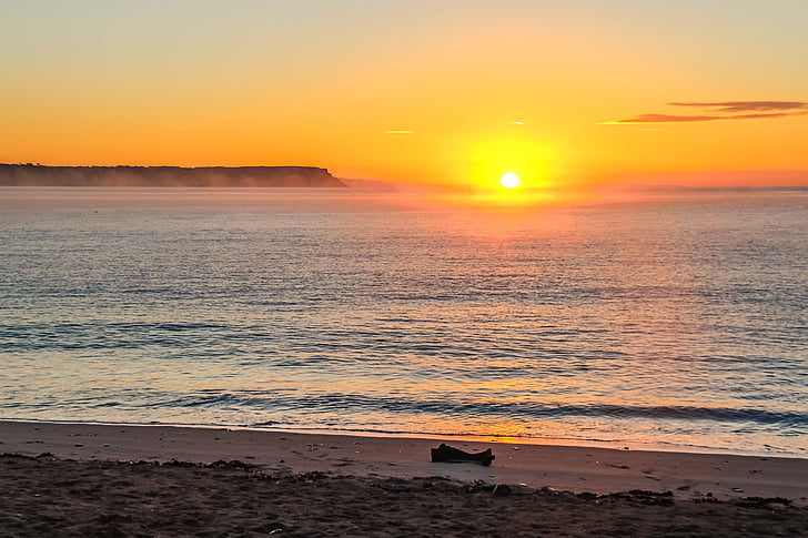 solopgang, Ocean, tågen, Om morgenen, Beach, Wales, England