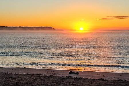 matahari terbit, laut, kabut, Di pagi hari, Pantai, Wales, Inggris
