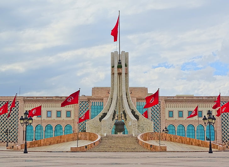 place, tunisia, tunis, flags, monument