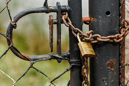 padlock, lock, chain, gate, keep out, security, safety