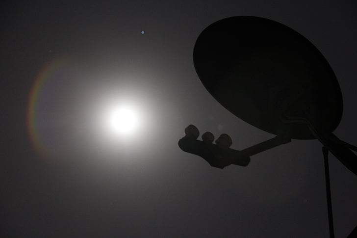 satellite, dish, night, moon, technology, antenna, communication