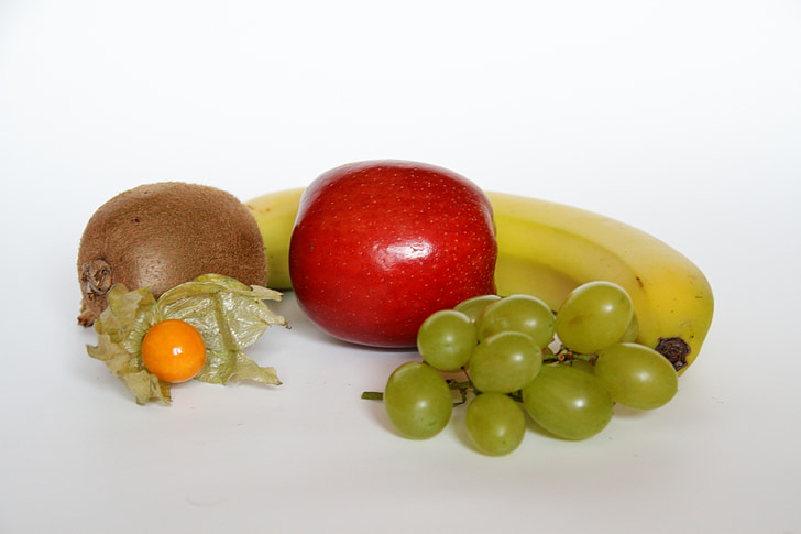 Apple, banaan, viinamarjad, Physalis, puu, terve, vitamiinid