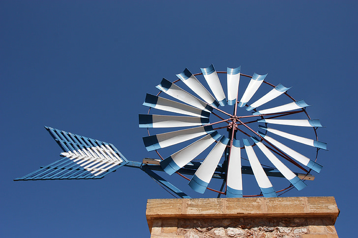 mallorca, pinwheel, sky, blue, windräder