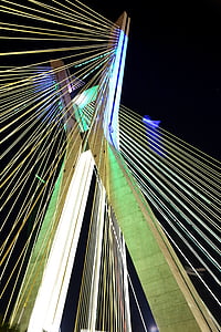 Ponte, sospeso su cavi, São paulo, architettura, cartolina, luci, notte
