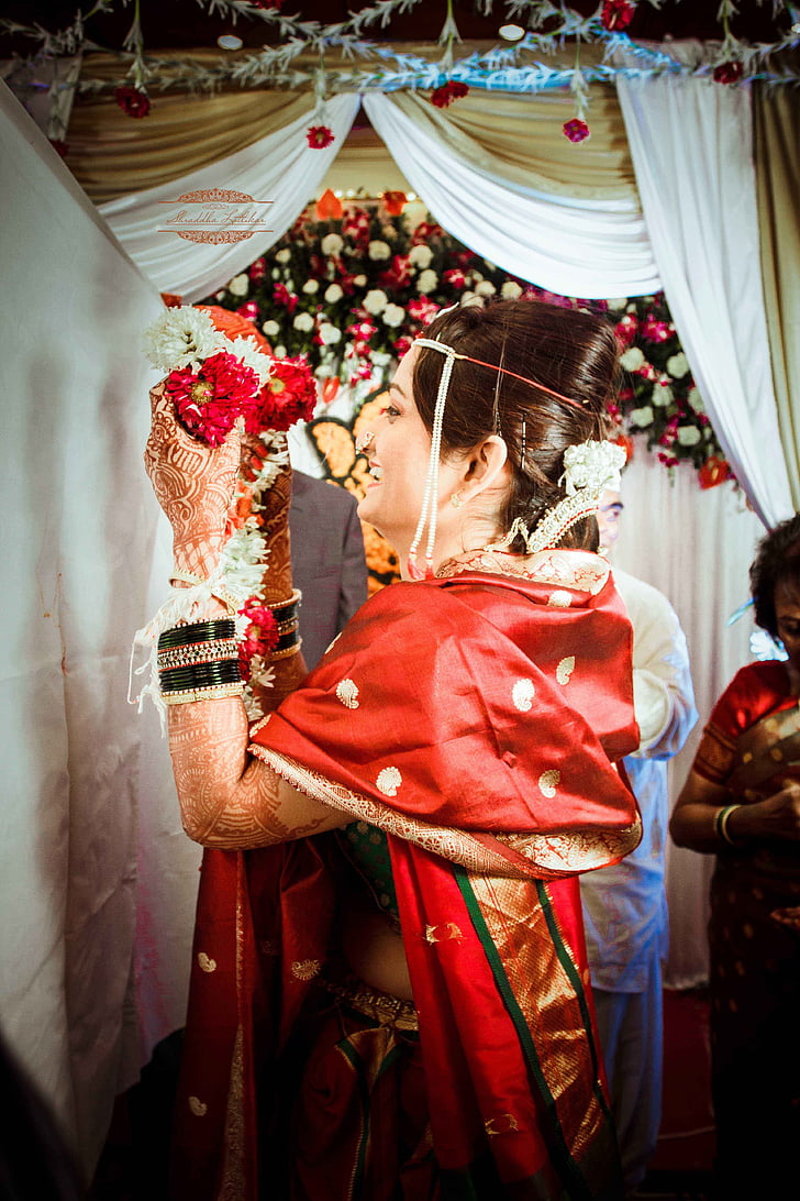 bruden, kvinde, person, ægteskab, maharashtrian, marathi, bryllup
