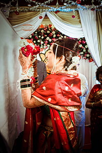 novia, mujer, persona, matrimonio, Maharashtrian, Marathi, boda