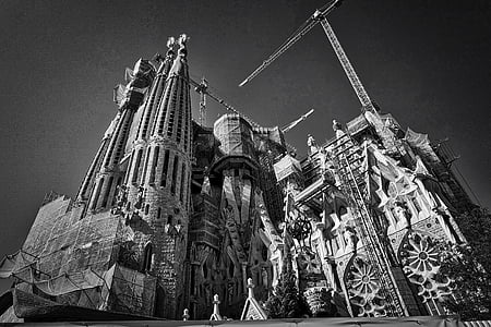 Cathédrale, sagrada familia, Barcelone, point de repère, monument, construction, Gaudi