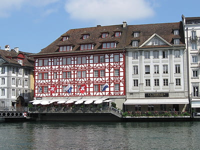Reuss, nehir, Lucerne, İsviçre, İsviçre, Köprü, dükkan