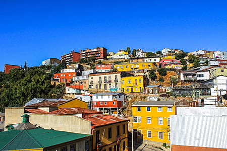 colina, casas, Color, Puerto, ciudad