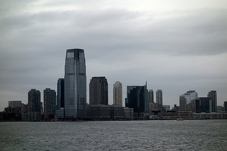 Manhattan, bulutlar, wokenkratzer, gri hava, Deniz, nehir, manzarası