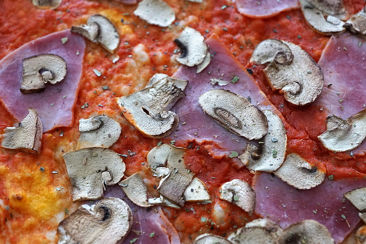 pizza, jesti, gljive, pršut, talijanski, hrana, obrok