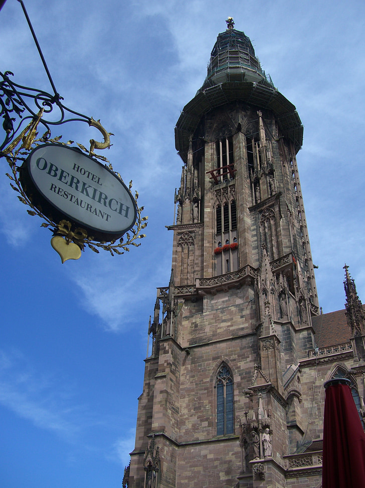 freiburg, münster, steeple, münster tower, renovation, integrated, sky