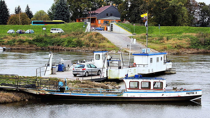 ferry, ferry de reacción, coche balsea, ferry de Elbe, Elba, Elbe balsea prettin, paisaje