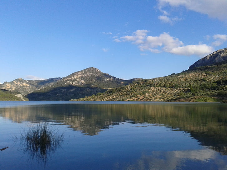 Danau, pemandangan, Jaén, Gunung, langit, refleksi, alam