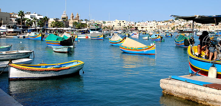 morze, wakacje, Latem, wody, Widok, łodzie, Malta