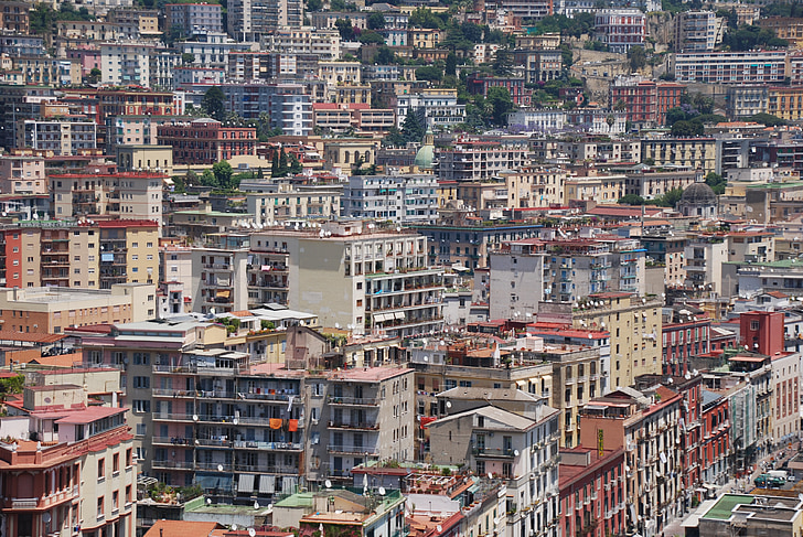 budovy, město, přeplněný, Itálie, Neapol, Architektura, cestování