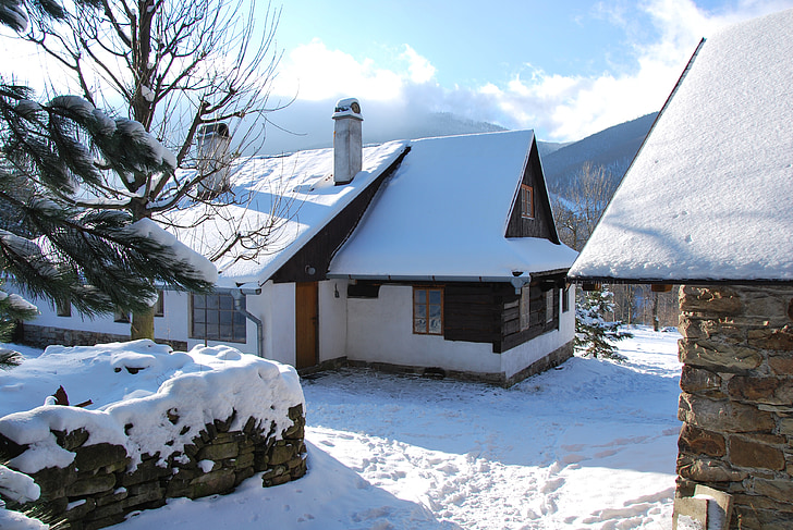 winter, Cottage, sneeuw
