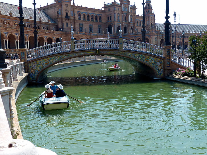 náměstí Plaza de españa, Sevilla, Most, dlaždice, mozaika, historicky, Andalusie