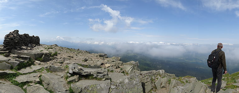bjerge, Babia top, landskab, Beskids, skyer, toppe, Panorama