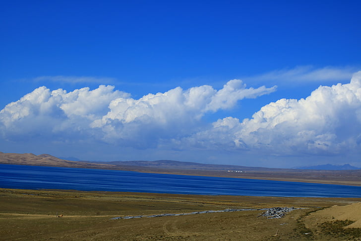 Qinghai, a táj, kék ég, Xining, tó, Kína, megtekintés