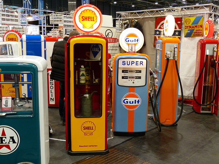 pompe à essence, stations d’essence, Oldtimer, carburant, essence, faire le plein, gaz