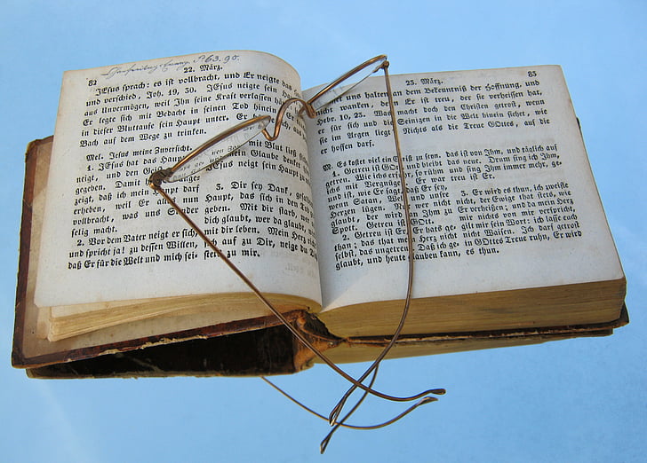 book, open, read, old, glasses, bound, reflection