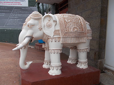 elefant, Indisk skulptur, staty, vit elefant skulptur