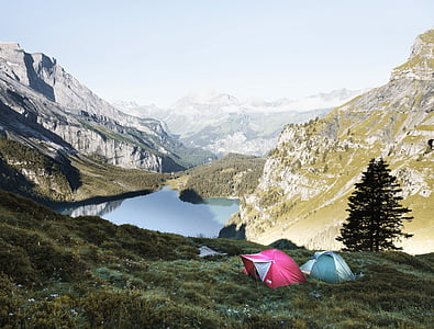 aventura, camping, acantilados de, subir, colores, caminata, Lago