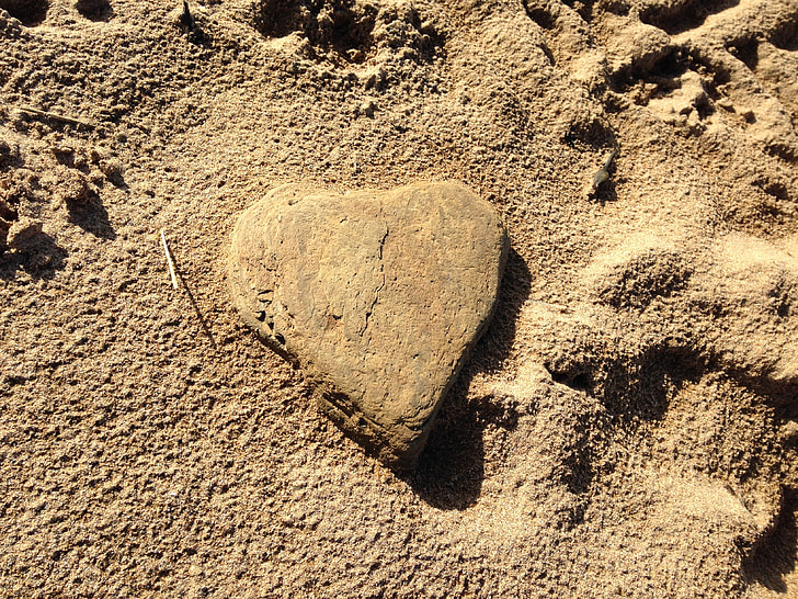 หัวใจ, ชายหาด, โรแมนติก, หิน, ทราย, ร็อค
