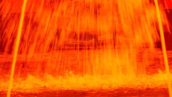 fountain, flow, fire, red, glow, flame, yellow