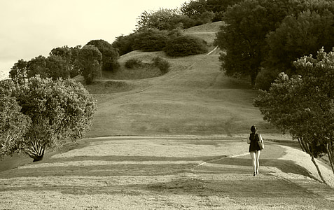 woman, walk, girl, nature, afternoon, one tree hill, loneliness