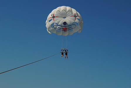 parasailing, summer, sun, action, flying, parachute, parachuting