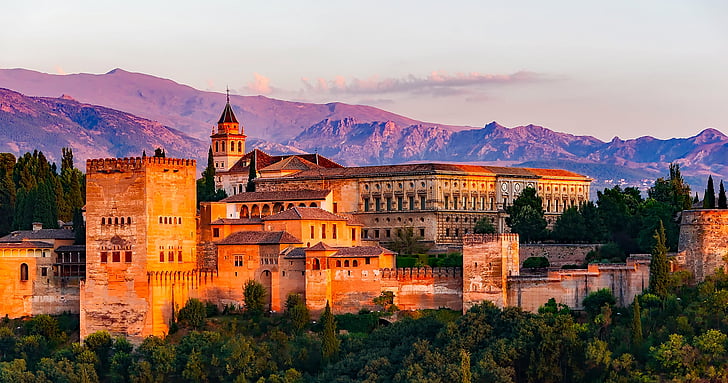 Sarayı, Kale, v. Charles, Granada, İspanya, dağlar, Simgesel Yapı
