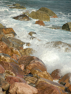 pedras, ondulando, água, mar, Golf, respingo, Costa