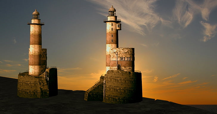 Lighthouse, aften, Sunset, Ebbe, havet, fyrtårne, kyst
