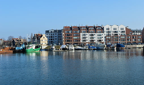 folyó, csónak, víz, város, Lengyelország, Gdańsk, kikötő