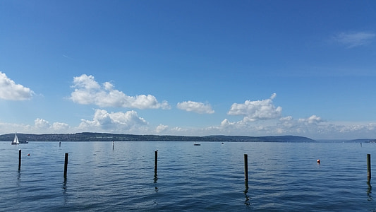 Wasser, See, Landschaft, Natur, Wolken, am Bodensee, blauer Himmel