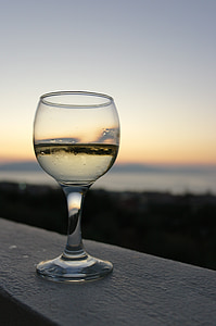 wijn, zonsondergang, glas