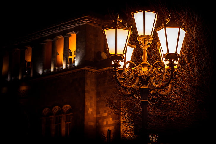 Lanterna, svjetiljke, ulična, noć, grad, svjetlo, grad noć