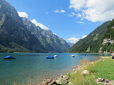 kalnų ežeras, ežeras klöntal, ežeras, kelionės taškas