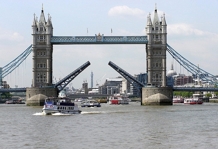 Tamigi, fiume, storico, punto di riferimento, architettura, ponte levatoio alzato, Londra