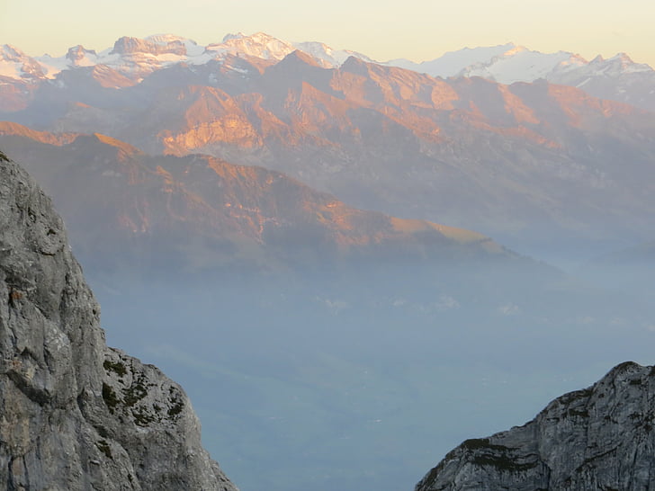 Pilatus, Suisse, montagnes, Panorama, coucher de soleil, massif de