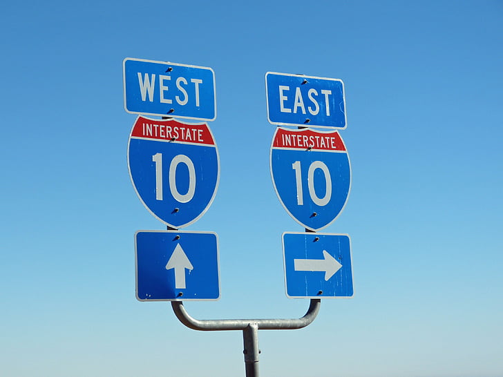 vägmärken, USA, vägskylt, Interstate, tecken, blå, vägskylt