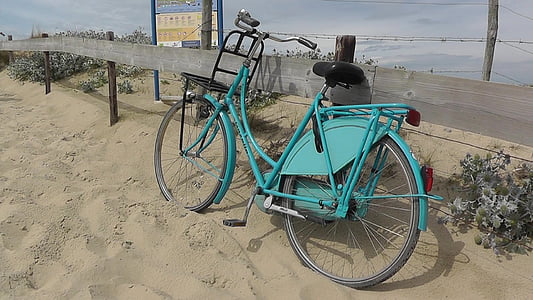 bicicleta, turquesa, rueda, dunas, arena, Mar del norte, mar