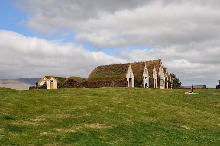 Torfhaus, toit d’herbe, Islande, Hut, bâtiment